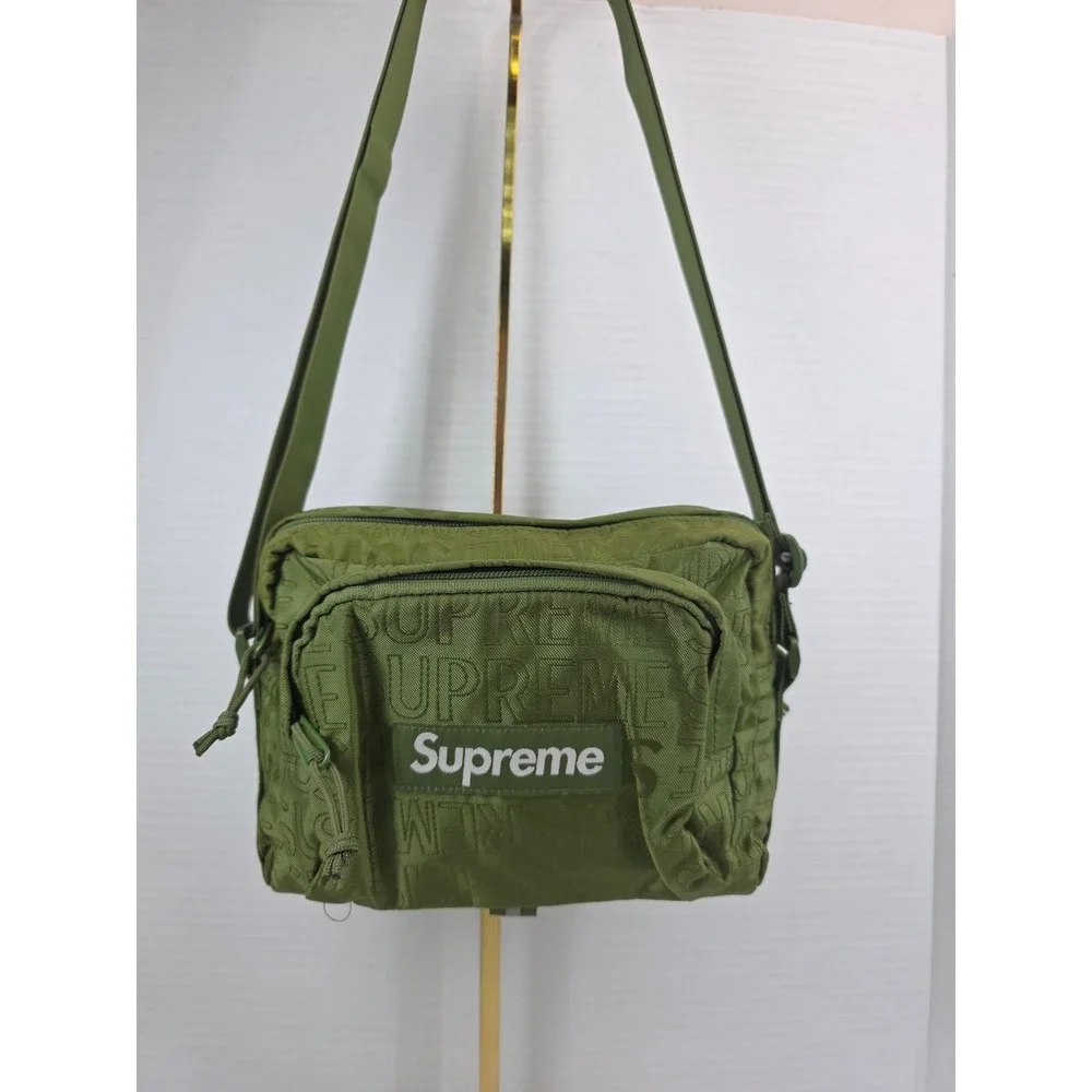 Supreme Cordura Shoulder Bag Olive Green Embossed Logo Crossbody FW22